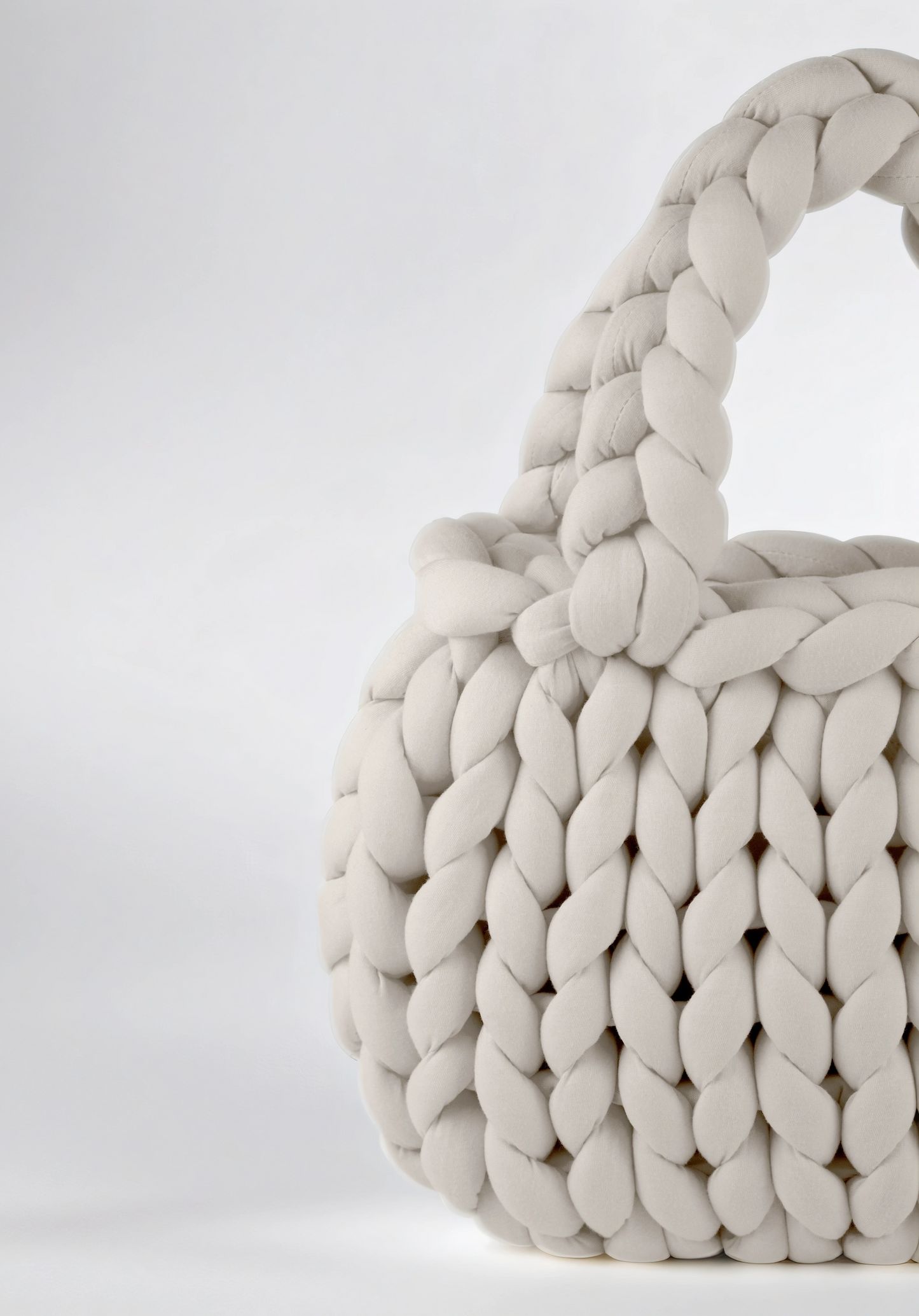 Cream color Chunky bag hobo shaped double handle closed up half bag