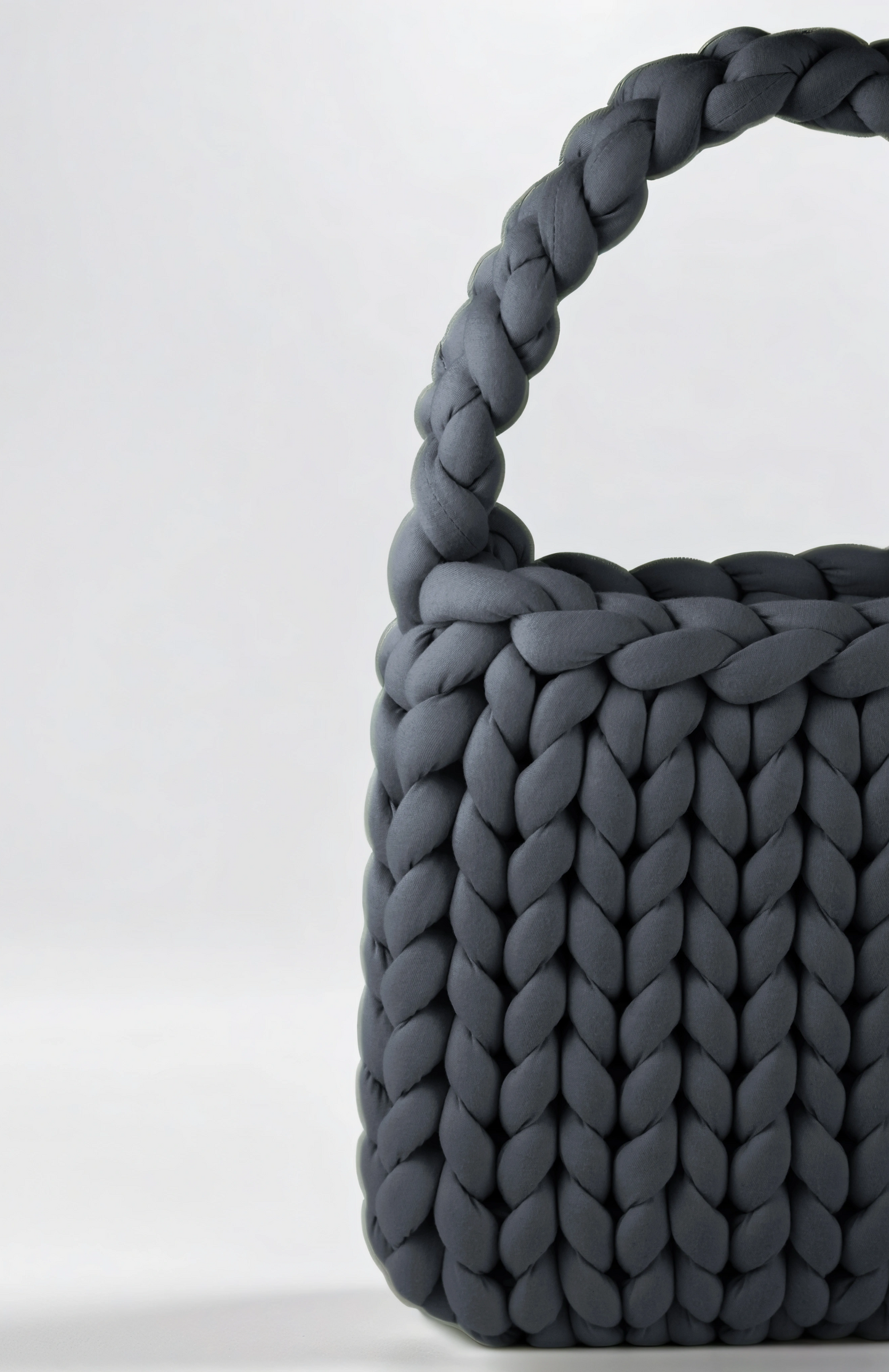 Light grey color Chunky tote bag closed up half bag