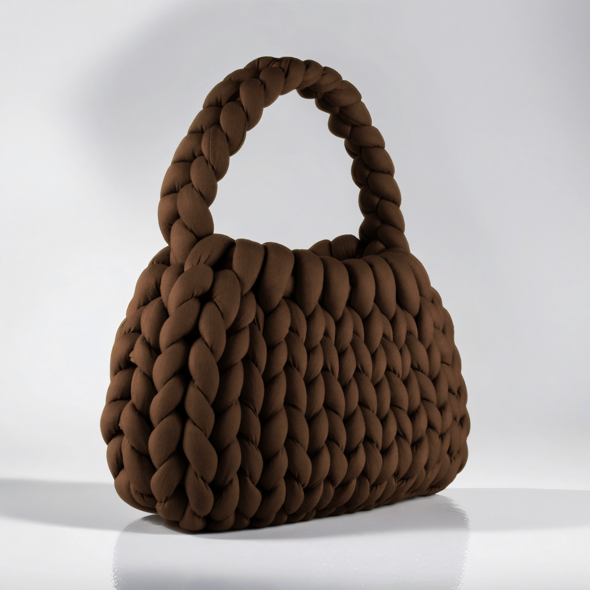 Brown color Chunky crescent shaped bag diagonal 