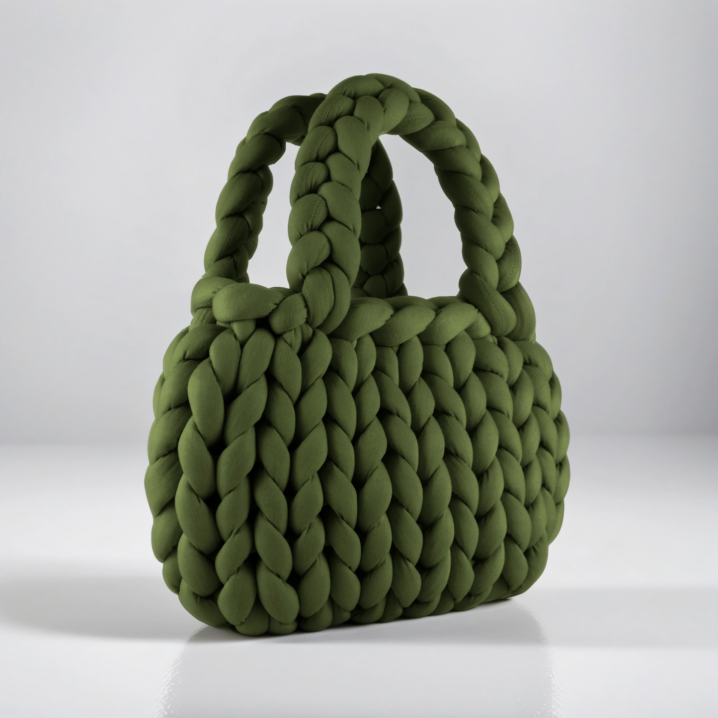 Green color Chunky bag hobo shaped double handle diagonal 