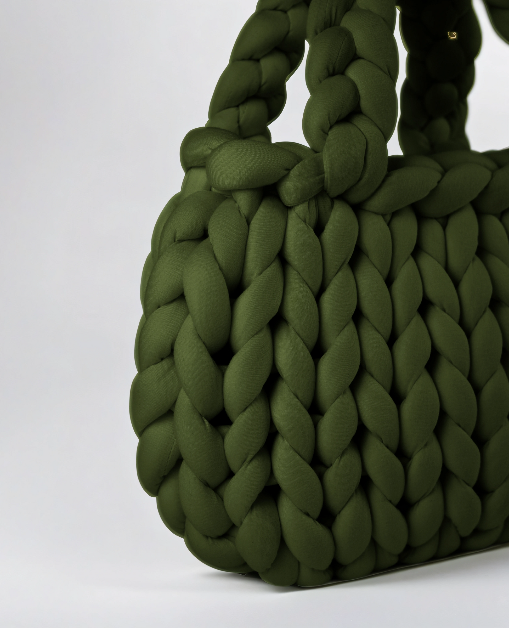 Green color Chunky bag hobo shaped double handle closed up