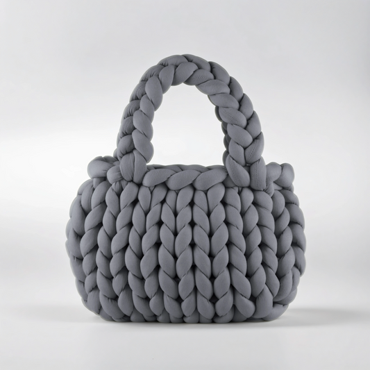 Light grey color Chunky bag hobo shaped double handle 