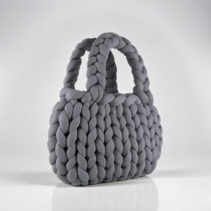 Light grey color Chunky bag hobo shaped double handle diagonal 