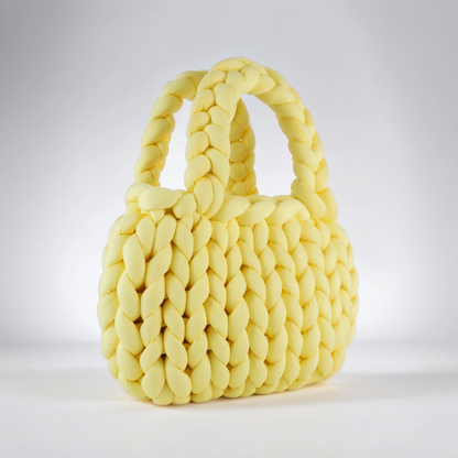 Yellow color Chunky bag hobo shaped double handle diagonal 